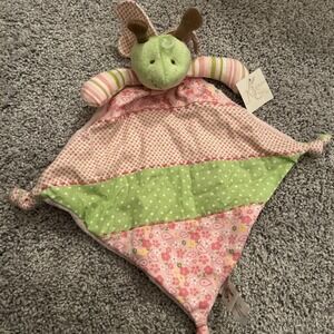 Maison Chic Pink Green Caterpillar Security Blanket Knotted Corners‎ Lovey